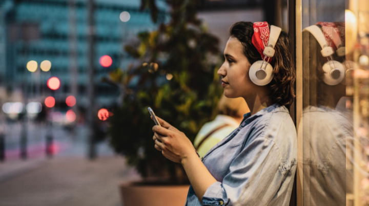 woman with headphones on 